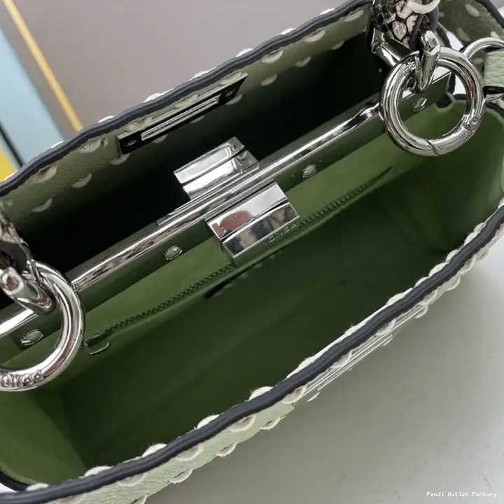 Vintage HOT Iconic Calf Leather Green Stitching Mini In Peekaboo Bag Fendi 0604